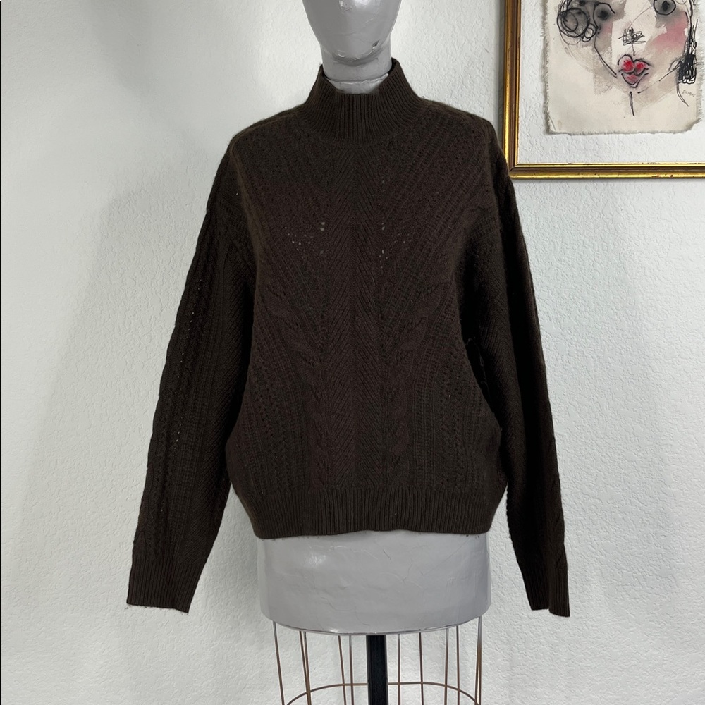 From Future Cashmere Perforated Brown Mock Neck Sweater